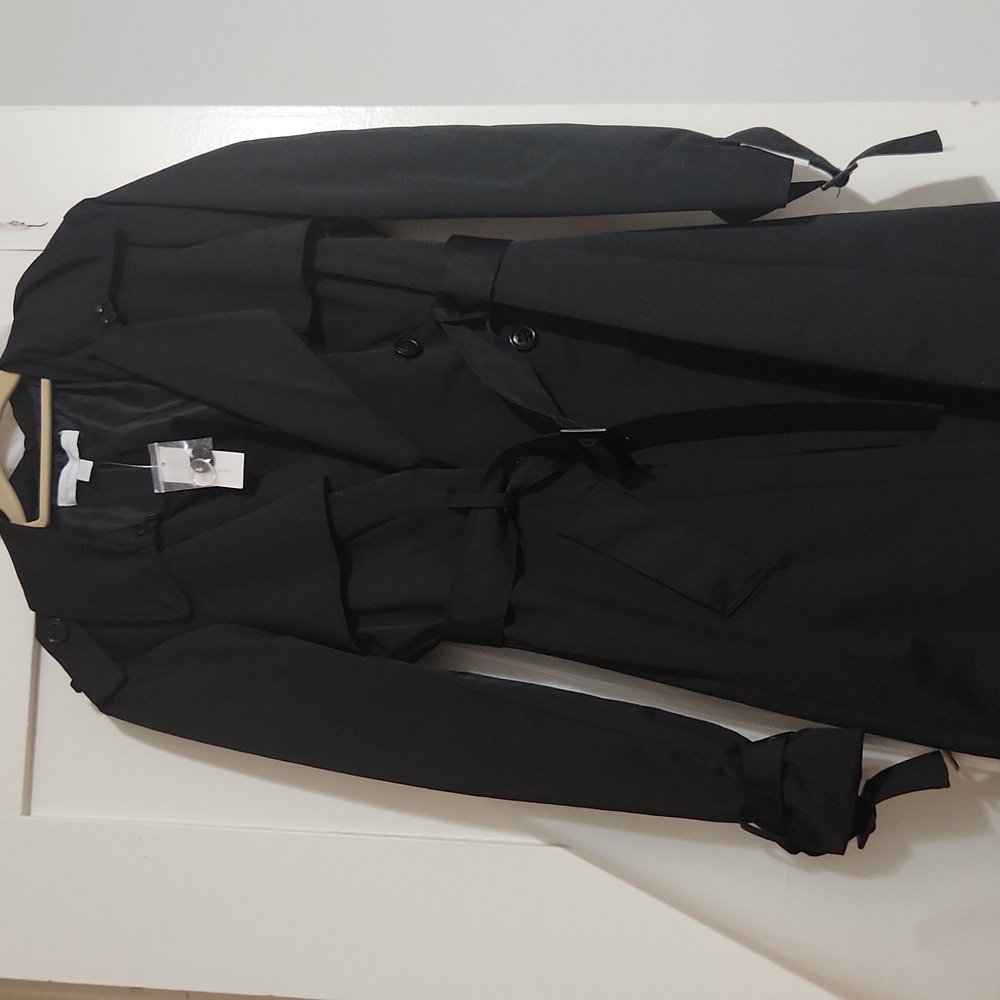NYC belted black trench coat